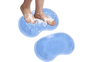 XYVOR 2 Pezzi Piedi Scrubber per Doccia, 28 × 20 cm Tappetino Scrubber Doccia con Ventose Antiscivolo, Silicone Tappetino per la Pulizia dei Piedi, per Deterge, Esfoliare, Circolazione Sanguigna (Blu)