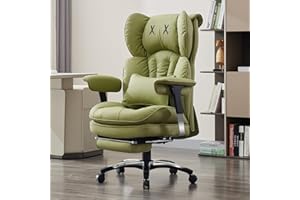 Efomao krzesło biurowe ergonomiczne z ekoskóry z haftem X, regulowane wysokie oparcie, fotel komputerowy gamingowy i gabinetowy do 200 kg z podnóżkiem i podparciem lędźwiowym (3070EU-OLIVE GREEN)