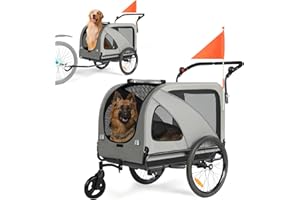 Fiximaster Remorque de vélo XXL 2 en 1 pour Chien - Remorque Pliable pour Chien avec Ouverture de Toit, réflecteurs et Bandes réfléchissantes, attelage de vélo Universel, poignée réglable en Hauteur