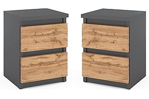 MRBLS_HOME MRBLS Nachttisch 2er Set Nachtschrank Nachtkommode Modern Möbel mit Schubladen Kommode Holz Schubladenschrank für Ihr Schlafzimmer (Grau Matt - Wotan) – 30 x 43 x 32,5 cm (B/H/T)