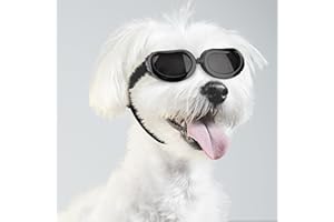 YSQEVN Gafas de Sol para Perros Anteojos Lentes Mascotas Negro con Correa Ajustable Impermeable Plegable Anti-UV para Cachorro Gatos Pequeño Mediano Protección Ocular Al Aire Libre