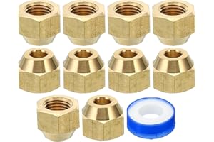 PATIKIL 1/4 SAE Dado a Compressione in Ottone, 10pz 45 Gradi Raccordo Tubo Svasato in Rame Tappo per Raccordo Tubo Ottone con Nastro Adesivo per Linea Gas Acqua Condizionatore Aria, Lucido