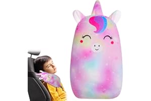 Beinou Cuscino Auto Bambini Copri Cintura di Sicurezza Unicorno Poggiatesta Supporto Testa Auto Protezione Cintura Auto Imbottita per Cintura per Ragazze Ragazzi Viaggi