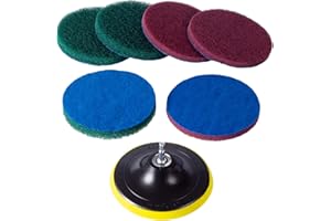 Kichwit Drill Powered Brush Tile Scrubber Scouring Pads Cleaning Kit, 2 Different Stiffness, Disc Pad Holder With 6 Scrubbing Pads, Cleans Large Flat Areas Perfectly 5-Inch