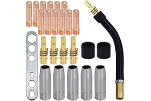 QAQGEAR Welding Contact Tips, MB15 15AK Contact Tip 0.8mm M6 Tips Holder Difuser Shield Cup for MB15 15AK MIG Welding Torch 25Pcs