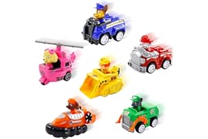 GENGUTOR Voiture à rétraction,Voiture Jouet Cascadeur,Set Cadeau de Six véhicules,Véhicule avec Fonction rétraction,et Wheelie,Décoration Dog pour garçon Fille Cadeau d'anniversaire