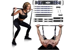 INNSTAR Portable Home Gym Set with Workout Bar, Bench Press Set, Squat Resistance Band, Door Anchor and More-Full Body Workout Equipment to Build Muscle and Shape Body
