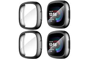 SUOMAN Diruite 4-Stück Schutzfolie für Fitbit Versa 4/Sense 2 Schutzhülle, HD Stoßfestes Weiche TPU Cover Vollschutz Display Schutz Hülle Schutz Case,Schwarz*4