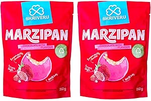 SKRIVERU Skrīveru Marzipan in White Chocolate with Strawberry Flavour (2 * 150g) – Gourmet Almond Confection, Smooth & Fruity Indulgence with Premium Ingredients