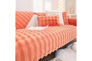 SYLC Rabbit Plush Sofa Cover 1 2 3 Seater, Sofa Slipcover Corner L Shape Thick Warm Couch Protector Anti-slip Caravan Seat Cushion Covers for Kids, Pets (Orange,W 70cm×L 180cm)