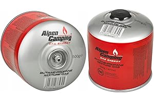 Alpen Camping IK008 3 cartucce di Gas da 877 ml/500 g con Cartuccia a Vite propano-butano Attacco da 7/16" per fornello a Gas, fornello da Campeggio, bruciatore a Saldatura EN417 (Pezzi) (2)