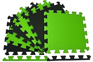 MaTvize Eva Foam Baby Play Mat – 24Pcs (29x29cm) 8mm Thick Soft Black & Green Interlocking Floor Tiles, Waterproof, Non-Slip, Safe & Comfortable Matting for Kids Child (Black+Green, 24 Pack)