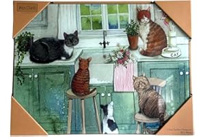 ALEX CLARK Cats in The Kitchen Worktop Saver - Durable Glass Kitchen Surface Protector/White/Non-Slip Rubber Feet/Animals/Cat Lover Gifts