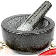 H&S Pestle and Mortar Set Large Premium Solid Granite Stone Black - 16cm(6.3") Diameter