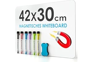 ‎KTRIO KTRIO A3 Magnetisches Whiteboard Kühlschrank, Whiteboard Folie Magnetisch mit 6 Stiften + Schwamm für Metalloberfläche - Abwischbare Magnettafel für Küche, Büro und Zuhause, 42cmx30cm
