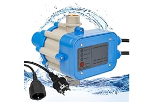 Randaco Comando per pompa con indicatore di pressione, 10 Bar Interruttore Regolatore Pressione Manometro, Accensione e spegnimento automatici, con cavo Blu