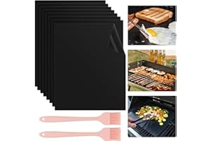 PLAPOT Tapis de Cuisson,8 Pièces 33*40cm Tapis Barbecue,Ensemble Tapis Cuisson Barbecue avec 2 Pièces Brosse en Silicone,RÉutilisable,Facile à Nettoyer et AntiadhÉsif