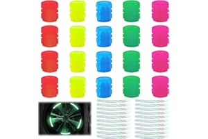 Irikdescia® 20 Stück Reifenventilkappen für Autos, mit 20 Reflektierende Fluoreszierende Aufkleber, Ventilkappen Auto Leuchtend, Ventildeckel für Fahrrad Motorrad Auto(Mehrfarbig)