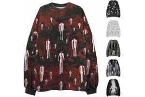 DKLOVIFU Pullover Unisex Gothic Blutiges Druck Sweatshirt Halloween Kostüm Gruseliges Oberteil Lockeres Langarmshirt Lange Ärmel Pulli Tops Mit Rundhals Hemd ohne Kapuze Party Festlich Kleidung