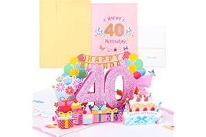 joyoldelf 40° biglietto di auguri pop-up 3D pop-up biglietto di auguri di compleanno, biglietto di auguri con busta per donne, mamme, ragazze, uomini, amici, romanticismo