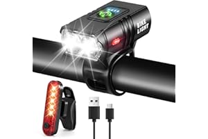 DEEPBOOM Lumiere Velo, Lumière Velo Avant et Arrière, Éclairage Vélo de LED Super Lumineux, USB Rechargeable, 6 Modes D'éclairage, Résistant à L'eau et à la Saleté, pour la Montagne,la Conduite de Nuit Full HD