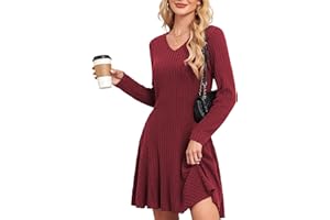 SENBATU Robe tricotée Femmes Automne élégant Pullover Robe Manches Longues col en V vêtements d'hiver