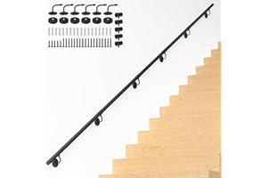 NArra 13FT Industrial Metal Stair Handrail,Round Pipe Stair Railing For Indoor/Outdoor Steps,Wall Mount Support Staircase Handrail,440LBS Load Capacity Hand Rail,Safety Grab Bar Porch Stairway Railing
