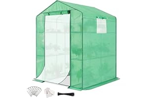 Quictent Gewächshaus Tomatengewächshaus mit 12 Regalebenen, für Garten, Balkon, Foliengewächshaus begehbares Treibhaus, 143x143x195cm