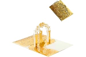 RIDWIWA Carte de Mariage Pop-Up 3D Dorée Élégante, Félicitation Originale avec Enveloppe, Carte de Vœux Romantique, Invitation et Félicitations pour Couple de Mariés
