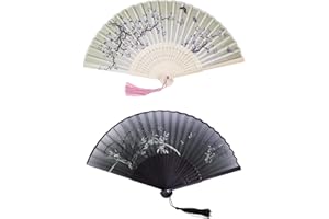Miiqxx 2Pack Silk Fabric Hand Fan Folding,Paper Fans Handheld,Bamboo Folding Hand Fan,Hand Fans for Women Folding,Chinese Fan for Chinese Party Dance Wedding Decoration