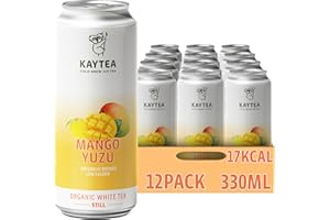 KAYTEA Cold Brew Yuzu Mango Iced Tea Cans, 330ml x 12 Cans - Organic White Ice Tea with Mango Flavour & Yuzu Infusion - Low Calorie Flavoured Ice Drinks, Made in the UK