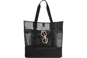 Luckits Extra Large Mesh Beach Bag, Summer Beach Bags Waterproof with Insulated Cooler Compartment Beach Tote Bag Multi Pockets Shoulder Bag for Ladies Family Outdoor Picnic Travel Swimming Camping