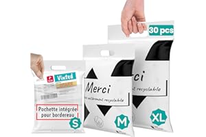 MYSEND MY SEND Enveloppe Plastique Expedition x30, Emballage Colis Vinted, Envoie vetement, chaussures, livres et carton. Sac recyclable avec poignée et pochette plastique A5 pour bordereau incluses