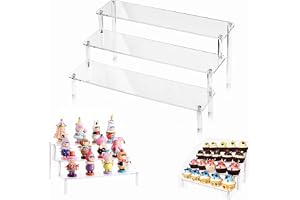 Strehknewen 3-stegs akryldisplaystativ, parfymarrangör, transparent riser hylla för figurer, smycken, nagellack, cupcake, kryddor, kosmetika, med spårlöst lim
