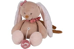 Nattou Musical Plush Soft Toy, Stuffed Animal, Cuddly Sleeping Aid, Integrated Music Box, No Batteries Needed, Hand Washable, (Sasha and Pauline Collection) Pauline the Bunny, 20 cm