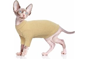 PUMYPOREITY Sphynx Katzenbekleidung, Pullover Baumwolle Warm für Haarlose Katze Einfarbig Weste Minimalistisches Shirts Kätzchen Jumper Katzenkostüm Mantel für Katzen/Kitten(Khaki, L)