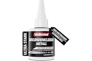 VELLENTAL Sekundenkleber Metall extra stark 30g - Metallkleber wasserfest, hitzebeständig & mit Nadel Verschluss gegen Austrocknung - Metall Kleber zum Verkleben von Metallen aller Art
