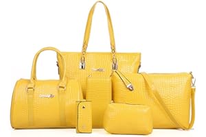 FiveloveTwo 6Pcs Sac portés main + Fourre-Tout + Sac à Bandoulière + Portefeuille + Titulaire de la Carte,Femmes Pochettes Clutches Sacs portés do sportés épaule ensemble de sac Handbag Set