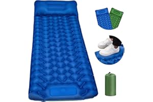 SPESSN Matelas de camping auto-gonflable, ultra léger, avec pompe à pieds, 10 cm, étanche, pour l'extérieur, pliable, pour voyage, randonnée, 195 x 68 x 10 cm