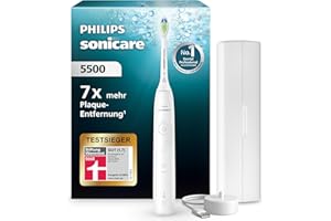 ‎PHILIPS Philips Sonicare 5500 elektrische Zahnbürste, Schallzahnbürste mit 2 Putzmodi, Andruckkontrolle, EasyStart, SmarTimer und BrushPacer, Weiß, Modell HX7110/02 [Neue Technologie]