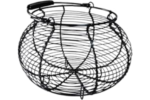 perfk Cesto portauova in filo metallico, cestino per raccogliere le uova, rustico, fattoria, supporto da banco rotondo, contenitore per uova di, Nero