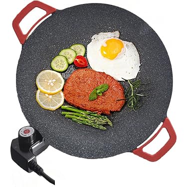 Piastra Elettrica Per Barbecue Interno AXTMR - Antiaderente, Senza Fumo, 1350W, Controllo Temperatura 5 Velocità, Nero 2 (36 Cm)