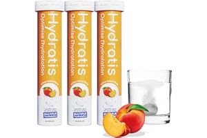 HYDRATIS - Pastilles Effervescentes Pêche - Optimise l'Hydratation - Riche en Minéraux - Faible en Sucre - Goûts Légers - Sport, Crampes, Récupération - 60 Pastilles