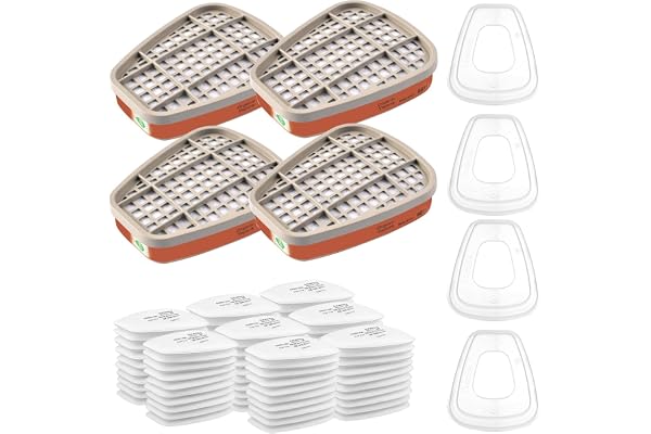 6001 Filter för andningsskyddsmask-set, filter mot organiska ångor-set, bomullsfilter, 80 filterbomull + 4 filter och 4 täckk