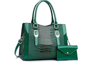 NICOLE & DORIS Elegante Handtasche Damen Schöne Tasche mit Geldbörse Umhängetasche Lackleder Schultertasche Tote Bag für Büro Reise Einkauf
