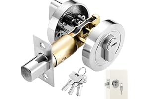 MUSIOOK Deadbolt Door Lock, Round Internal Door Lock with Key, Dead Bolts for Internal Doors, 35-50mm Zinc Alloy Security Gate Locks for Bedroom, Entrance Passage (Silver)
