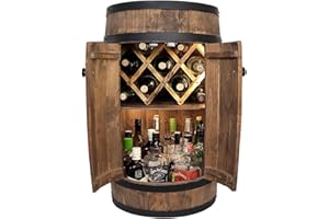 ‎WEECO weeco Fassbar L.E.D mit Tür und Weinhalter - Weinregal. Fass Hausbar Weinrack 80 cm. Rustikaler deko Barschrank Weinständer. Fassbier, Whiskybar. Flaschenständer Bar Kabinett (Dunkel Wenge)