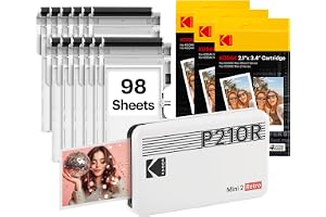 KODAK Mini 2 Retro 5x7,6cm Tragbarer Fotodrucker, 4PASS, 38 Blatt, Weiß | Bluetooth, Kompa