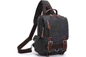 Wesoke Canvas Crossbody Messenger Bag, Large Cross Body Sling Bags Chest Bag for Men Women, Vintage Black Outdoor Shoulder Crossbody Backpack Purse Travel Rucksack Casual Hiking Daypack