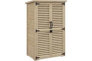 Outsunny Armoire de Jardin, cabane de Jardin extérieur en Bois, Toit bitumé, avec 2 étagères, Portes persiennes verrouillable, 75 x 50 x 118, Bois Naturel